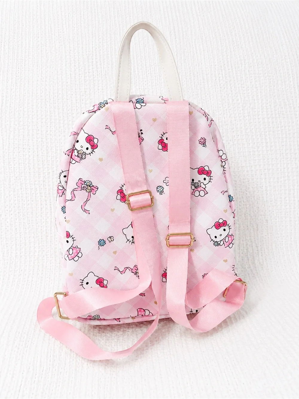 Hello Kitty Pink Gingham Mini Backpack with Fuzzy Heart Charm